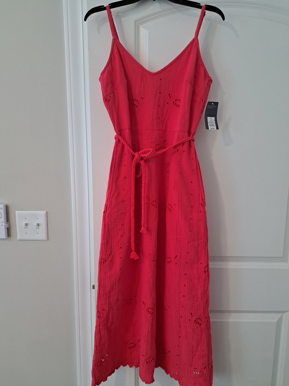 NWT Universal Thread Coral Eyelet Maxi Dress with Braided Tie 100% Cotton